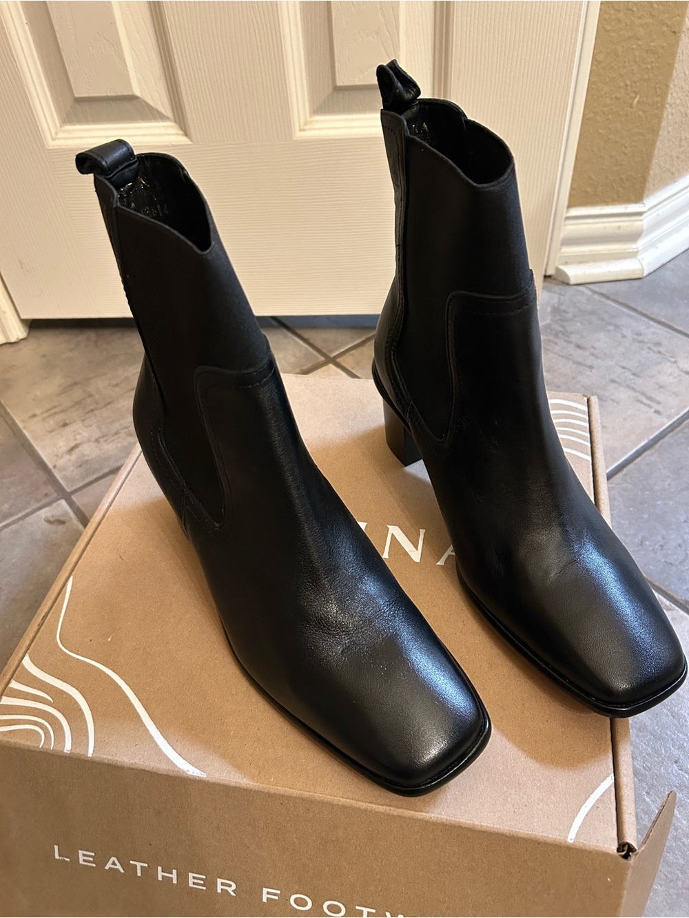 Women's Black Leather Ankle Booties - Patina Vero Chelsea Style
